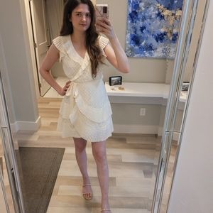 Zimmermann Pleated Polka Dot Wrap Mini Dress